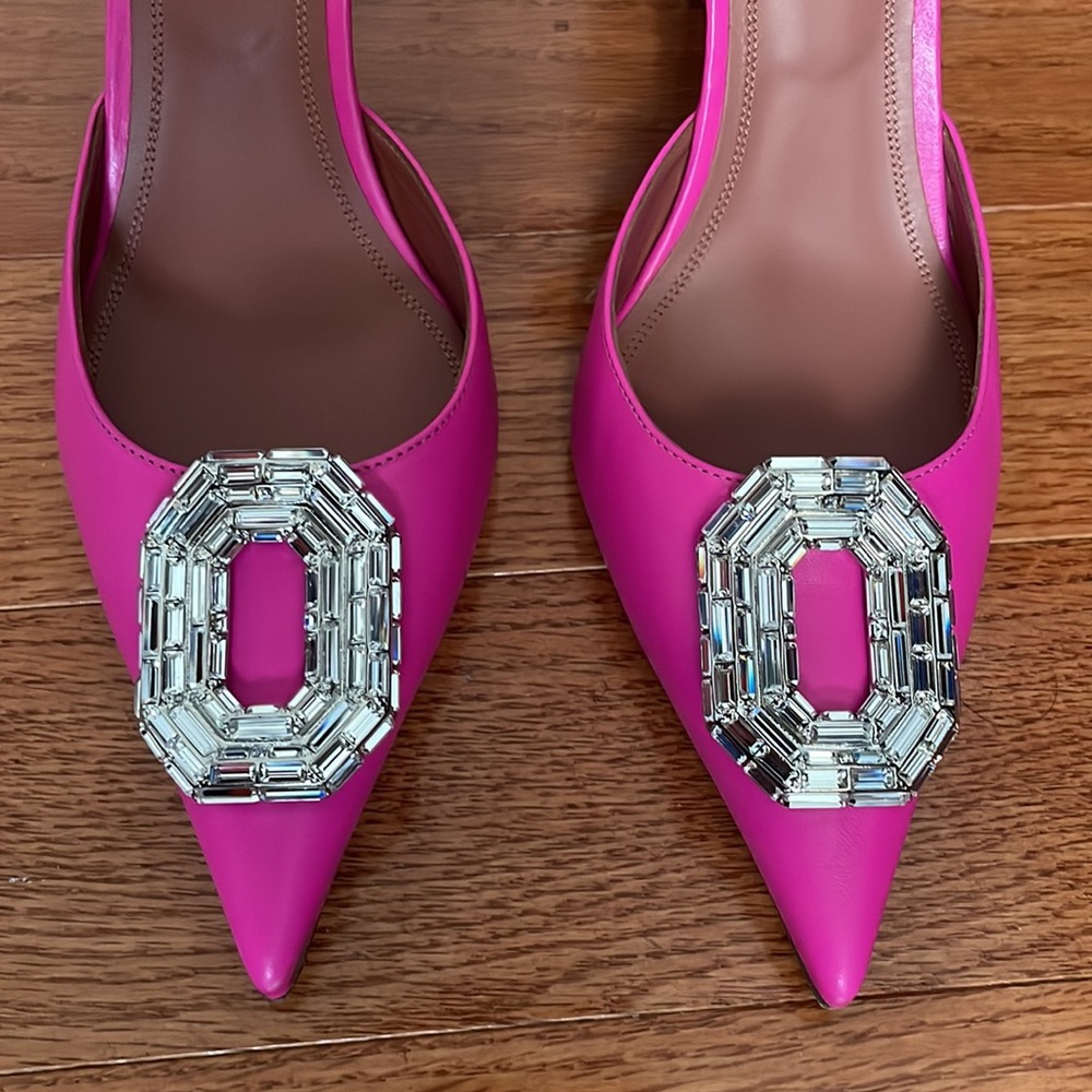 Amina Muaddi Camelia 90MM Leather Slingback Pumps - Picture 4 of 11